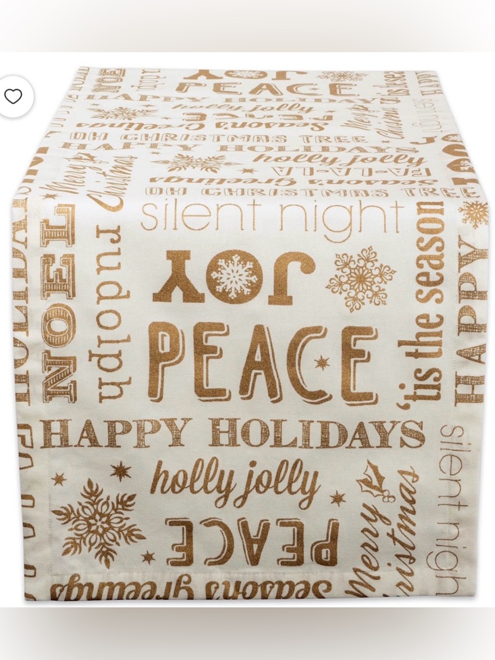 Neutral White and Gold Holiday Table Runner - Festive Word Print